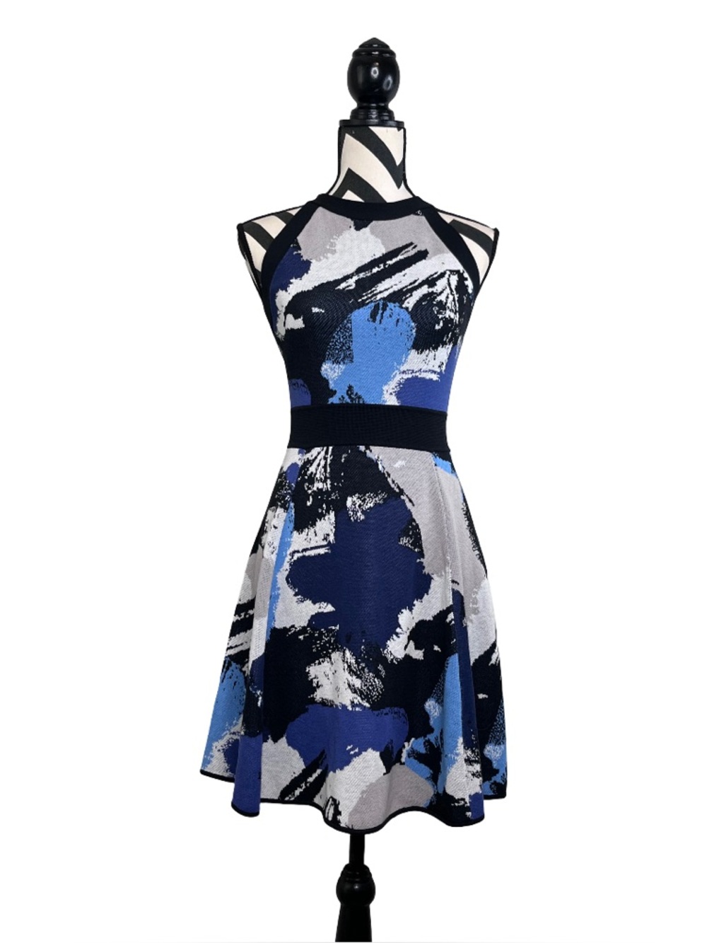 MILLY SZ XS Abstract Fit & Flare 100% Cotton Stretch Knit Mini Dress
